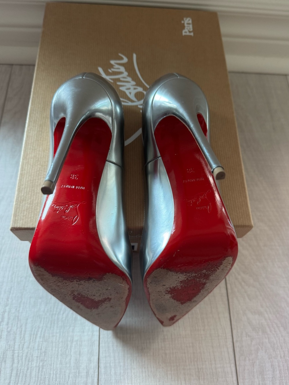 Christian Louboutin So Kate 120 Silver Sz 38 - Picture 7 of 7